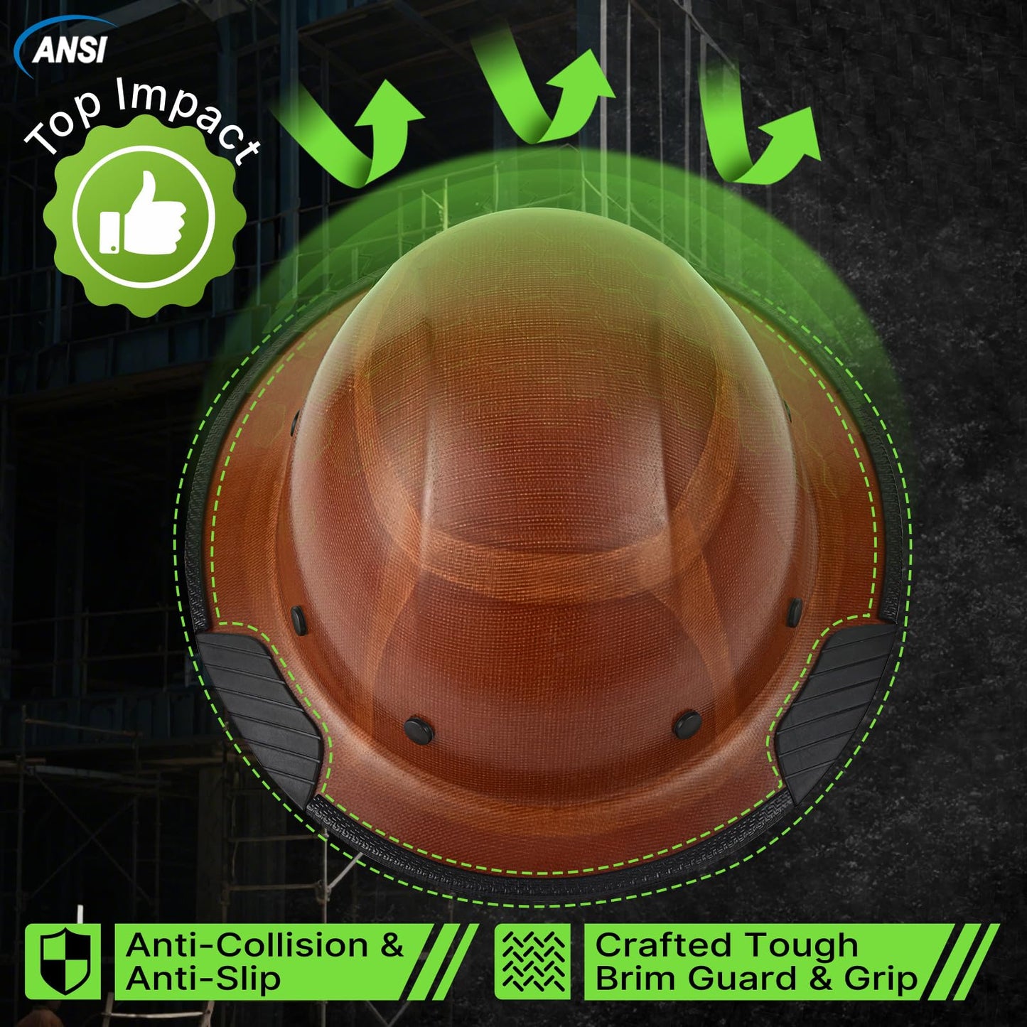 OSHA Approved Construction Fiberglass Full Brim Hard Hat with Chin Strap
