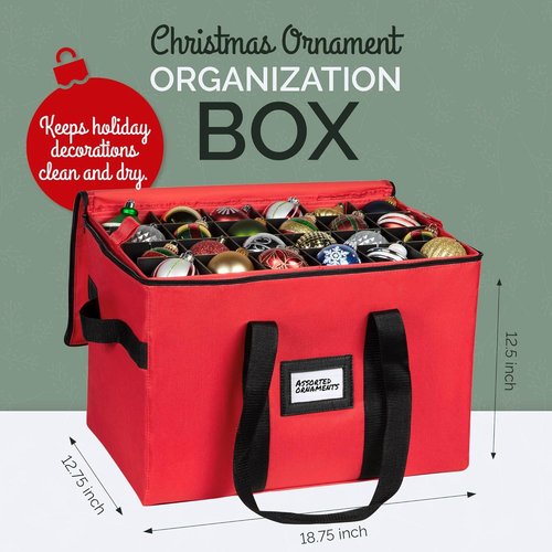 Christmas Ornament Storage Container by [Brand Name] - Large Organizer Bin with Adjustable Dividers for Up to 96 Ornaments