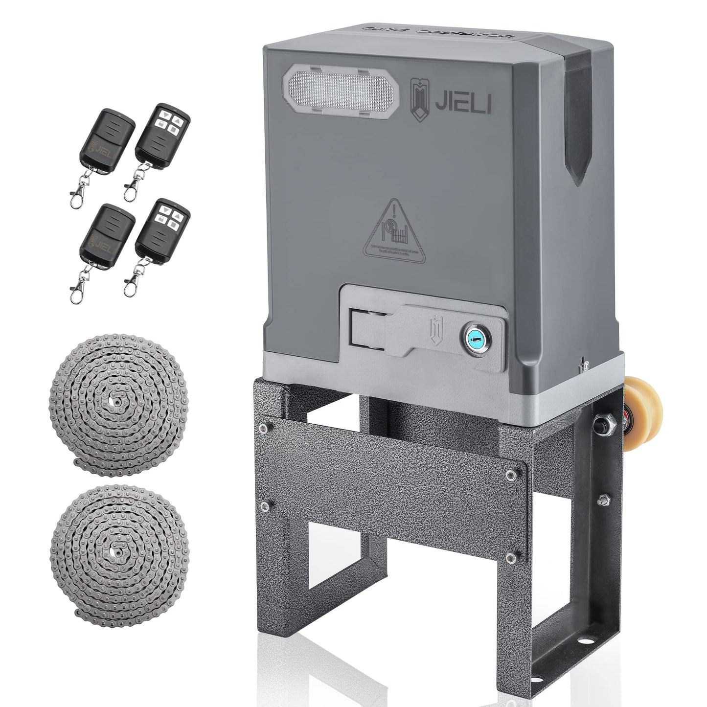 JIELI 3300 lb Automatic Sliding Gate Opener with 4 Remote Controls, Electric Rolling Driveway Slide Gate Motor, Complete Gate Operator Hardware Security System Kit for Sliding Gate Up to 40 Feet