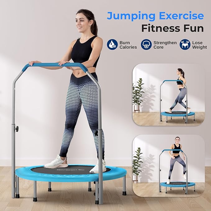 SereneLife 36/40" Foldable Mini Trampoline - Compact Fitness Trampoline for Kids Adults, Exercise Rebounder with Foam Handle, Indoor/Garden Workout Equipment, Max Load 150/220 lbs