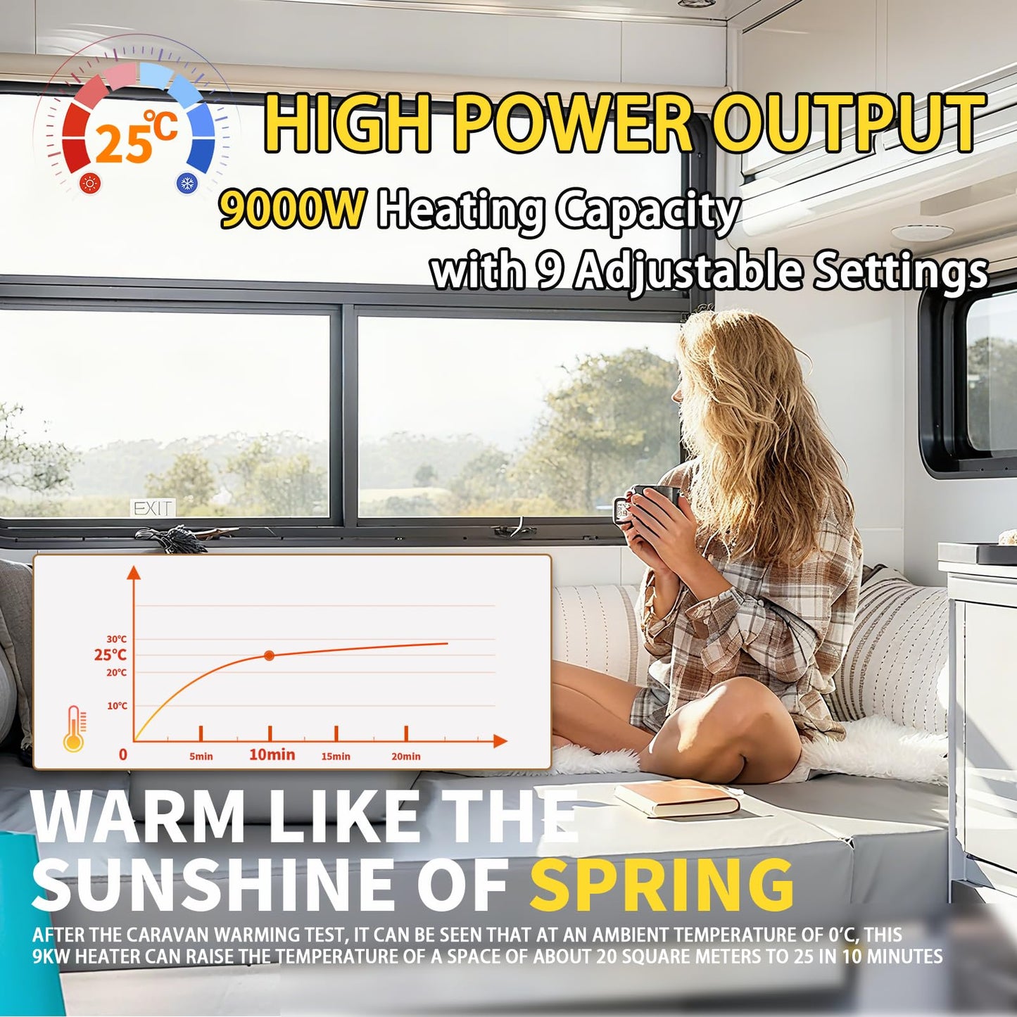 12V Diesel Heater 9000W High Power Parking Heater, 12v Diesel Air Heater with Large Aluminum Body & LCD Display - Diesel Fuel Heater for Trucks, RVs, Marine Heating。。