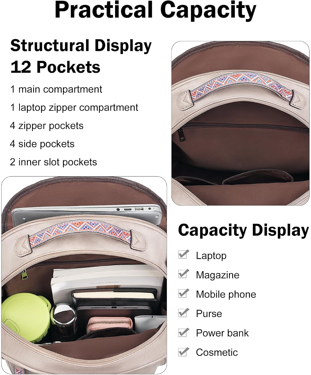 15.6 inch Backpack Backpack FADEON Leather Laptop Purse for Women, Designer Travel PU with Laptop Compartment for Work