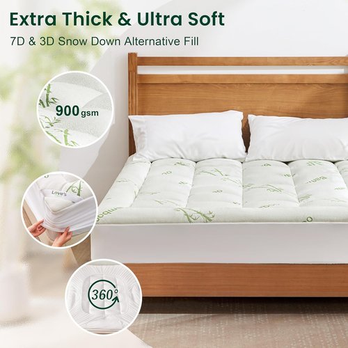 Love's Cabin King Mattress Topper - Breathable Bamboo Viscose Pillow Top for 8"-20" Mattresses | Green