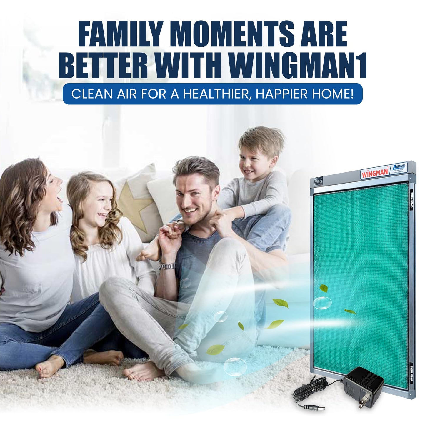 Wingman1 20x20x1 Polarized Media Electronic Air Filter - High Air Flow - Homeowner Installed - 1-Yr Supply of Replacement Pads - Simply Replace Your Current AC/Furnace Air Filter and PLUG IT IN!