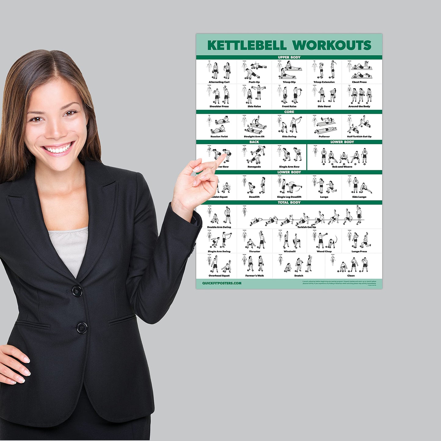 Palace Learning 3 Pack Kettlebell Workouts Volume 1 & 2 + Stretching Exercises Poster Set - Set of 3 Workout Charts [LIGHT] (LAMINATED, 18” x 24”)