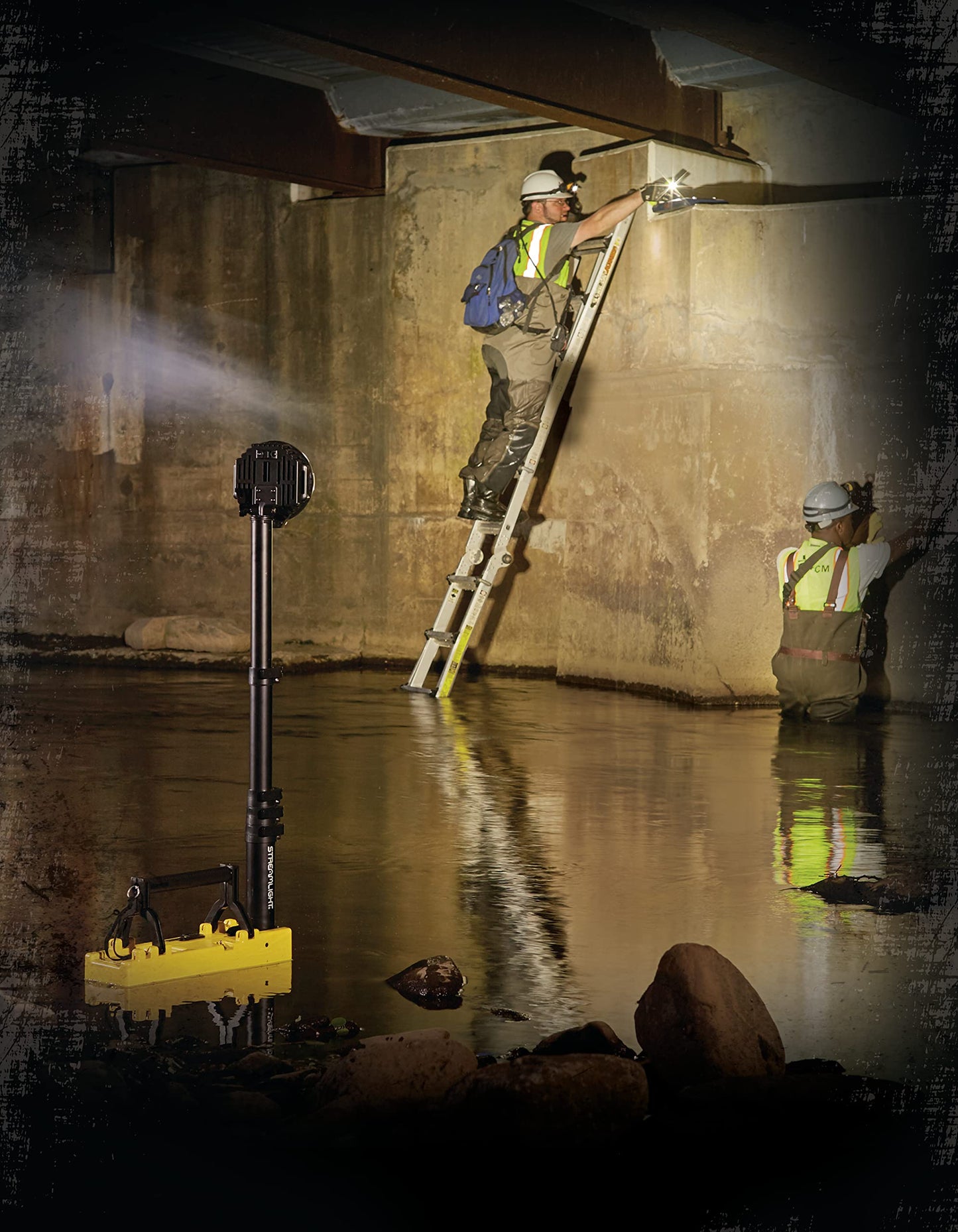 Streamlight 45670 Portable Scene Light 10,000-Lumen Portable and Collapsible Flood Light with Heavy-Duty Shoulder Strap, 120V AC Charger, 12V DC Cord and 6-Foot Extension Pole, Yellow