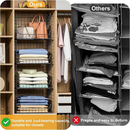 Jakyitvi 4-Tier Stackable Closet Organizer - Foldable Storage Bins for Clothes & Accessories - Sturdy Iron Mesh Shelves - Black