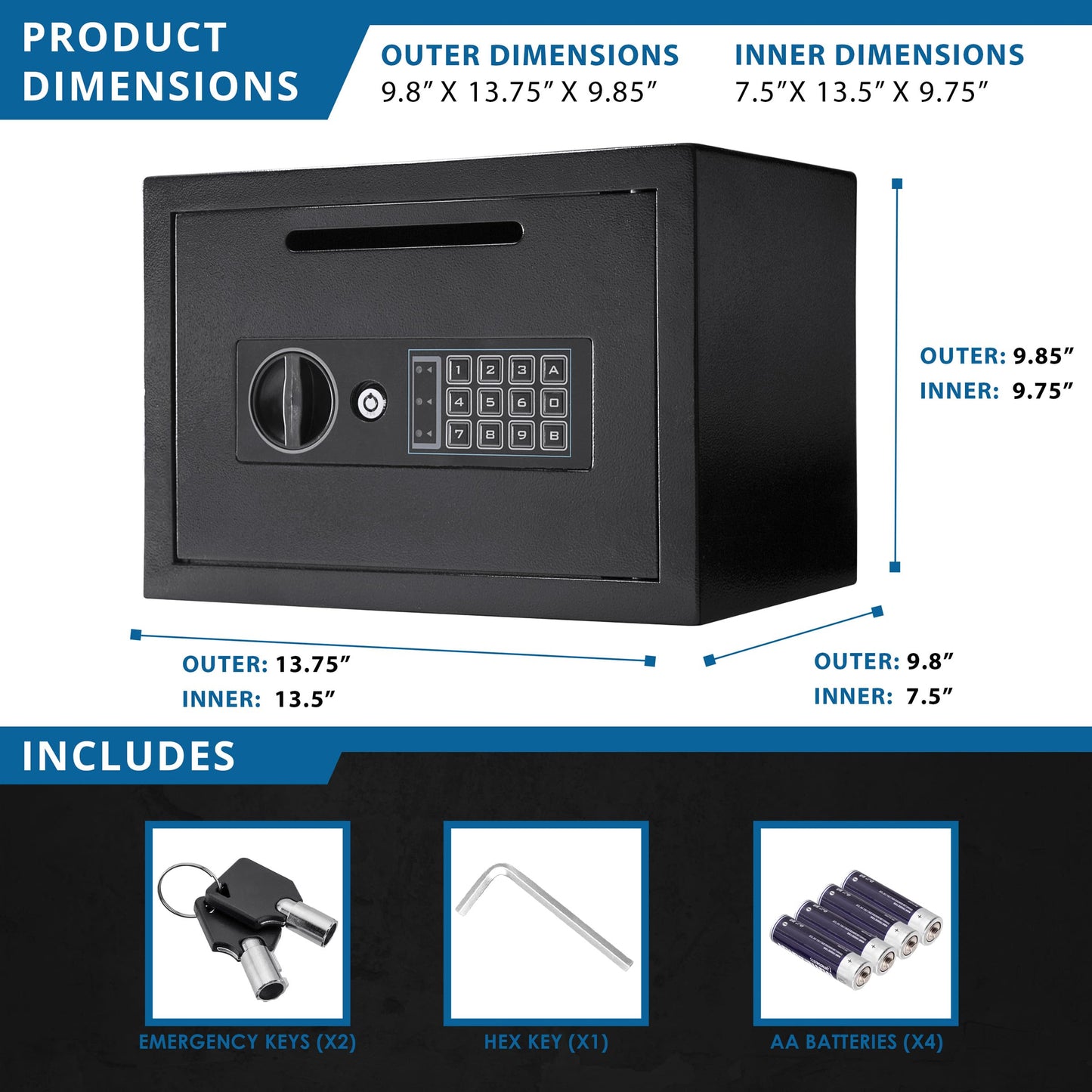 Barska Digital Depository Safe – 0.57 Cu. Ft Front-Load Drop Box for Cash, Money & Mail, Multi-User PIN Code Lock, Steel Construction, Anti-Pry Hinges, Backup Keys, Ideal for Business or Office