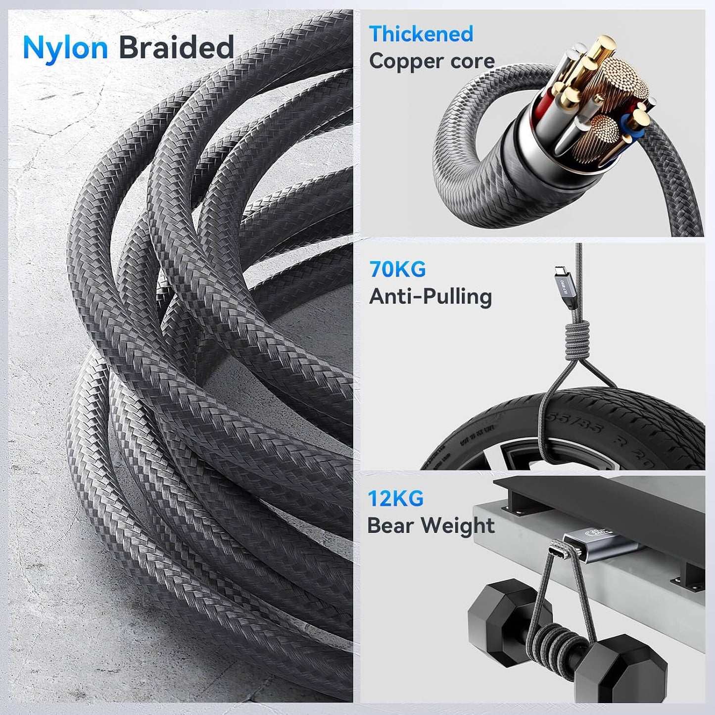 16FT 3.2 2 2 8K@30Hz/4K@144Hz 20Gbps 3.1 240W ULT-WIIQ Nylon Braided USB C to USB C Gen x Video Cable for Monitor