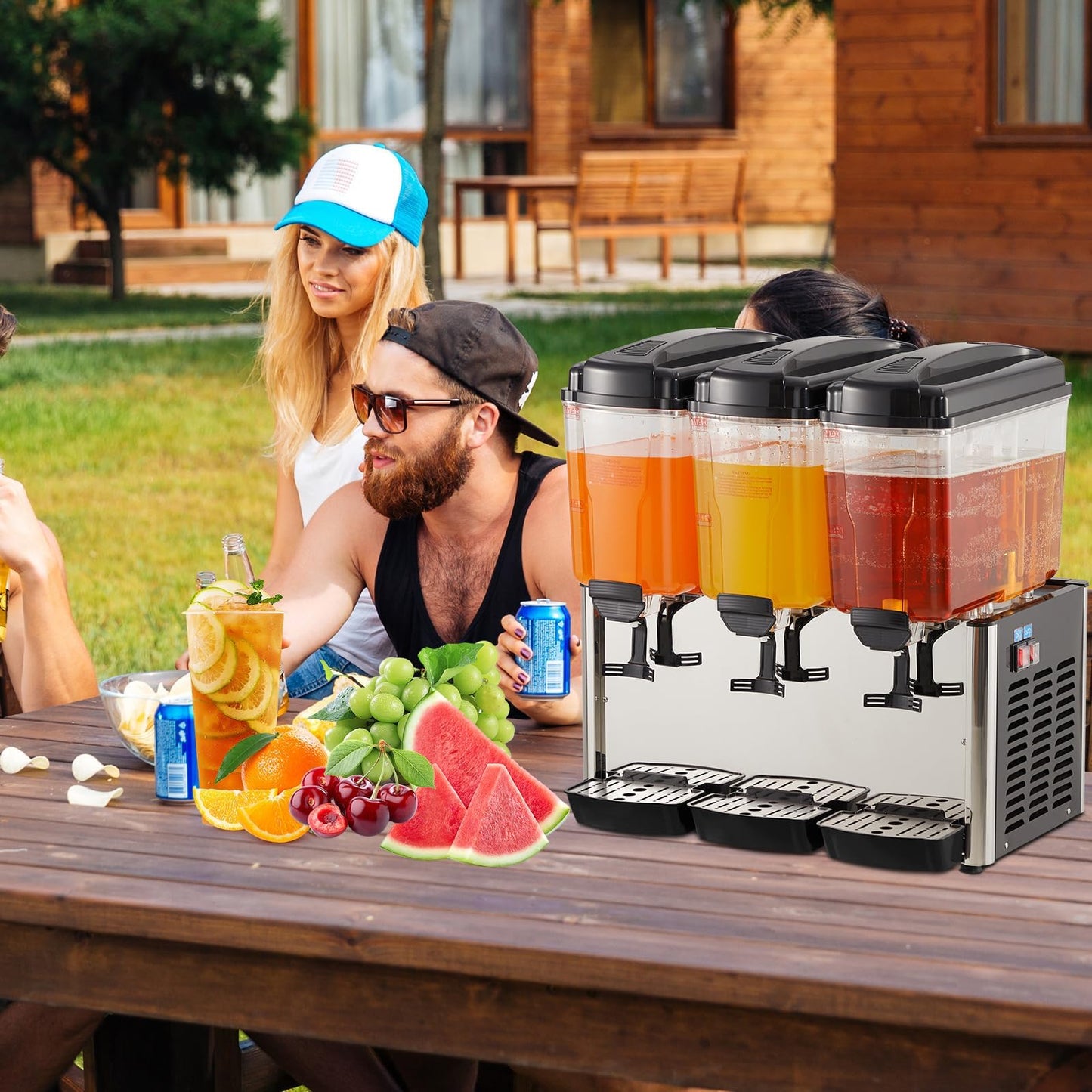 EliteEdge Stainless Steel Commercial Beverage Dispenser with Thermostat Control, 3-Tank 9.6 Gallon Capacity for Lemonade, Coffee, and Cold Drinks, Suitable for Home or Hospitality Use