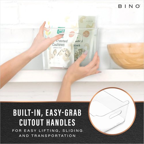 BINO Plastic Organizer Bins - Large 4 Pack | Multi-Use Pantry & Freezer Storage Containers