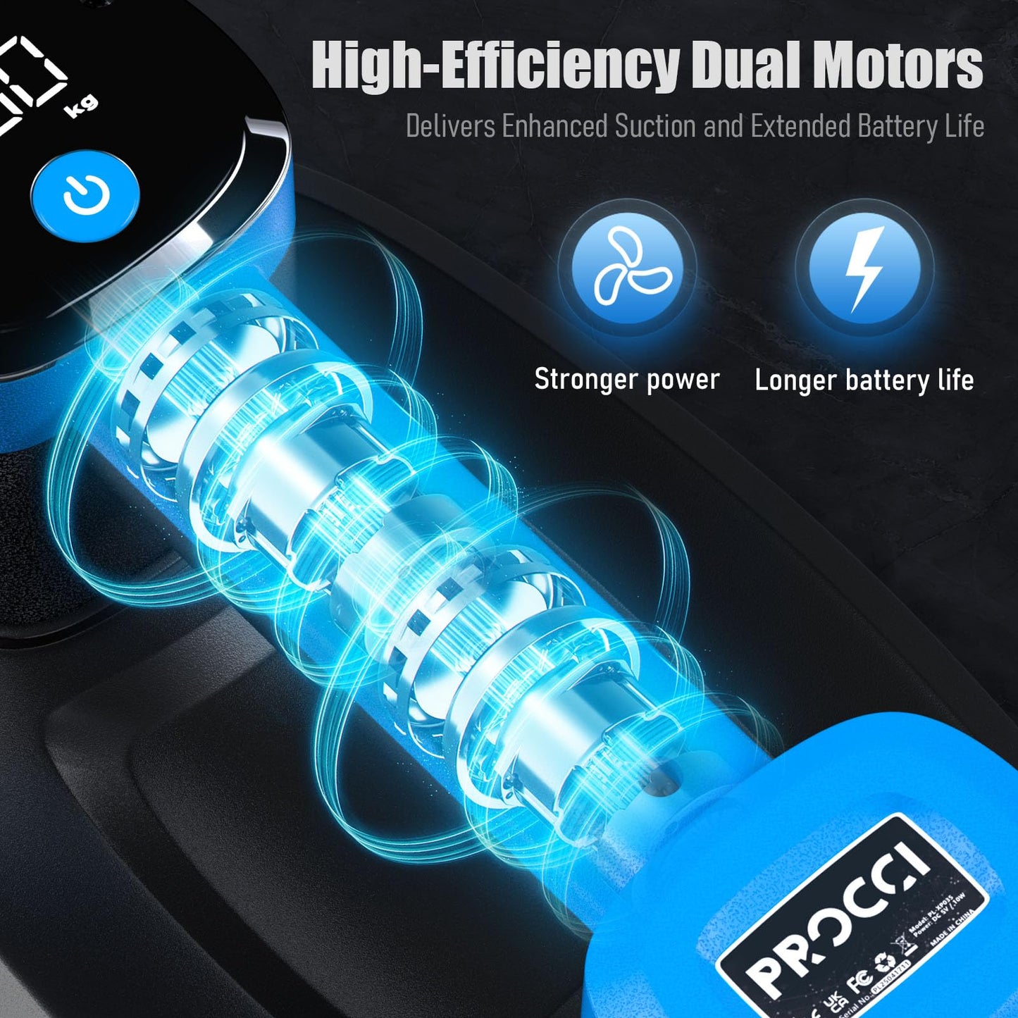 Procci Electric Battery Suction Cup – Cordless Vacuum Lifter for Tiles, Glass, Marble – Dual Motors, 660 LBS/300 KG Suction, LCD Display, 4500mAh, 12h Runtime – for Smooth & Lightly Textured Surfaces