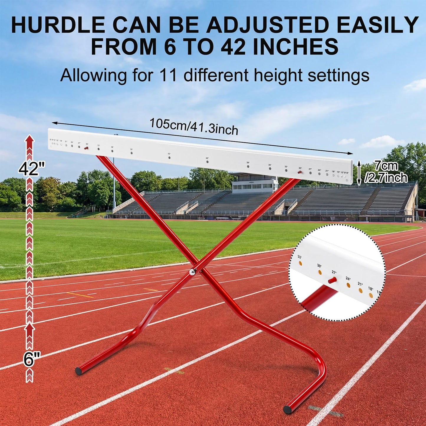 Jenaai 2 Set Adjustable Height Hurdles Training Equipment, Sports Track and Field Equipment, Portable Adjustable Hurdles, Practice Training from 6 to 42 Inch, Including Ropes to Secure