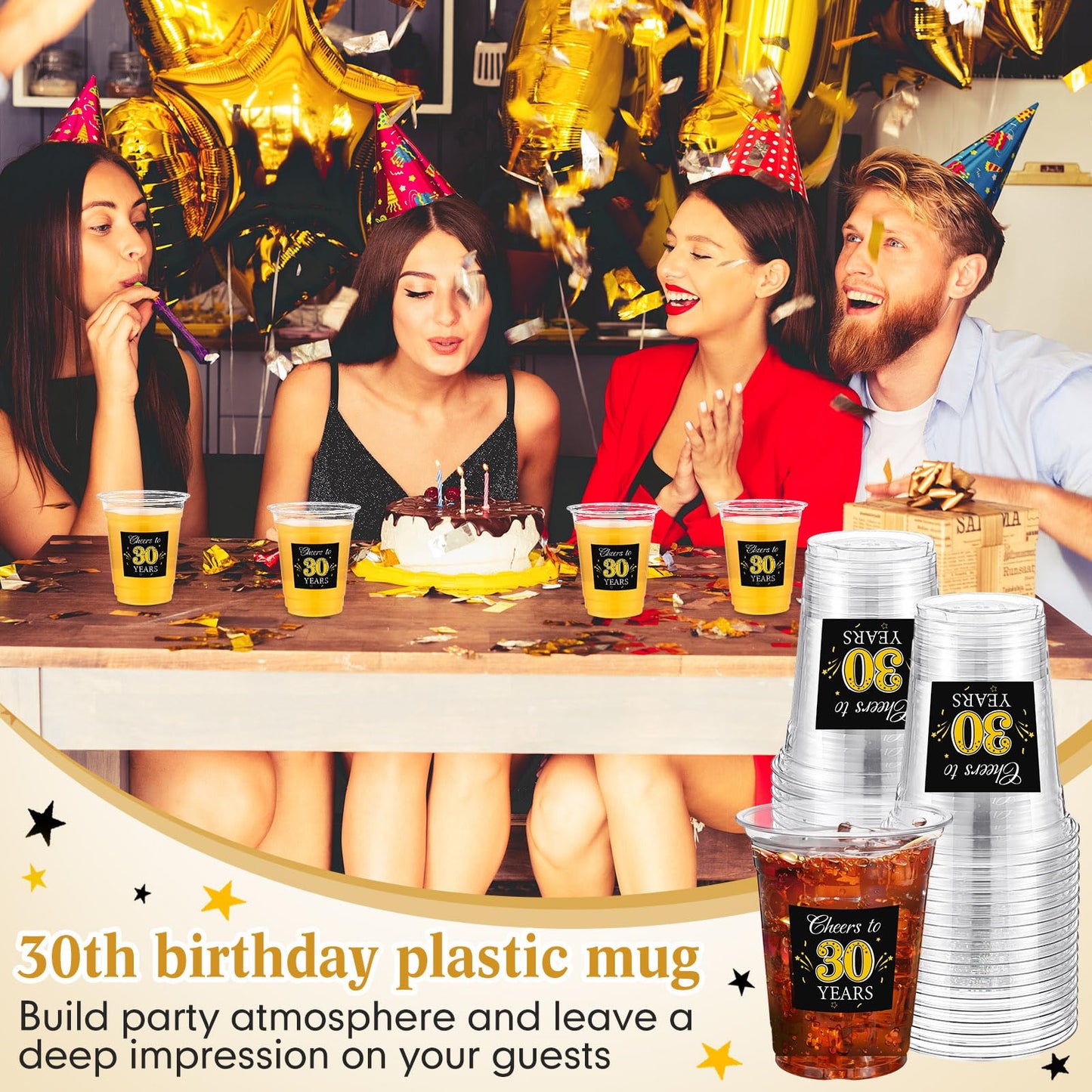 Funnymoom 100 Pack 30th Birthday Cup 12 oz Cheers to 30 Years Happy Birthday Disposable Clear Plastic Cups for Him Men Women Wedding Anniversary Decorations Party Favors