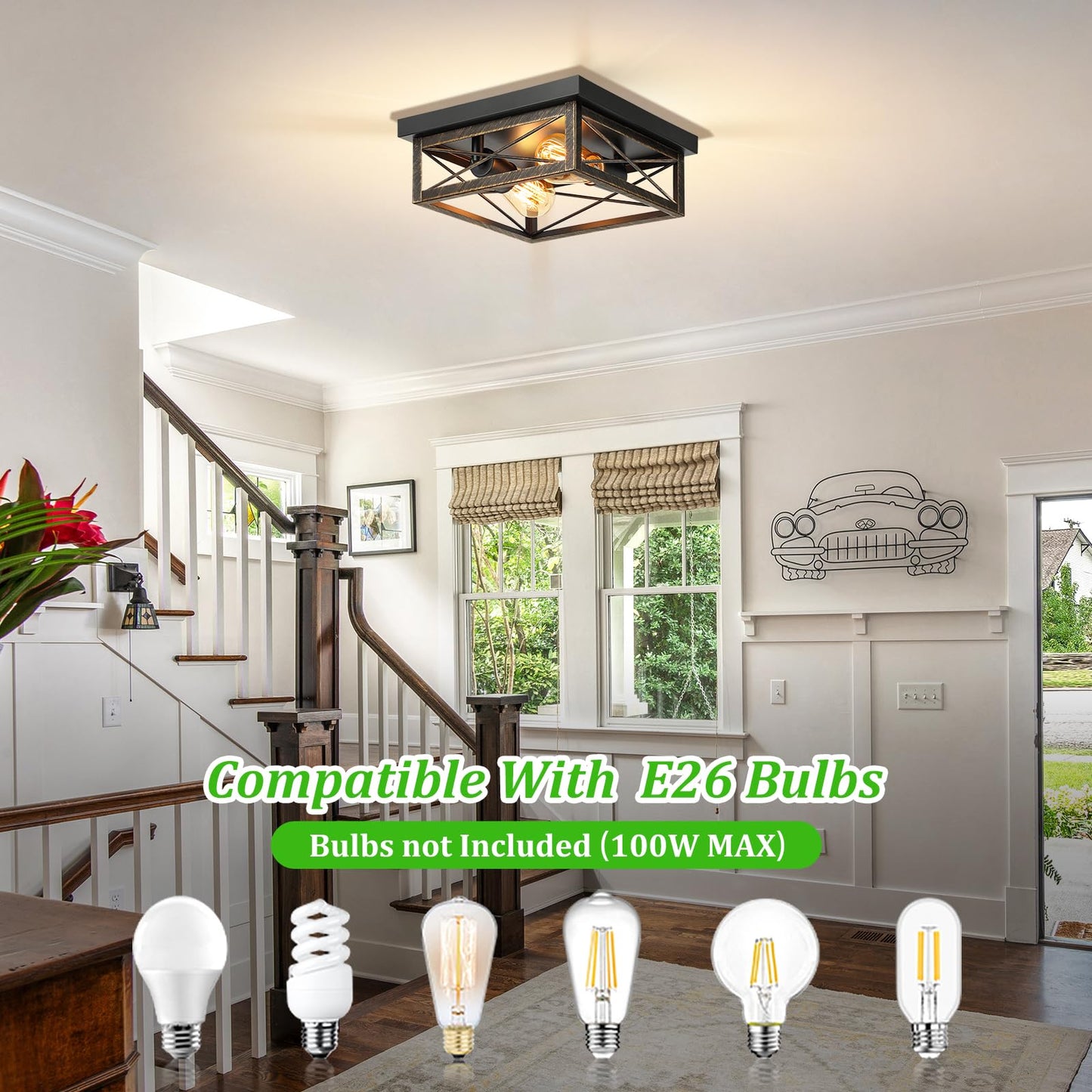 Kondras 2-Light Flush Mount Ceiling Lamp, Oil-Rubbed Bronze, Metal, 1-Pack, Model X11016P-B