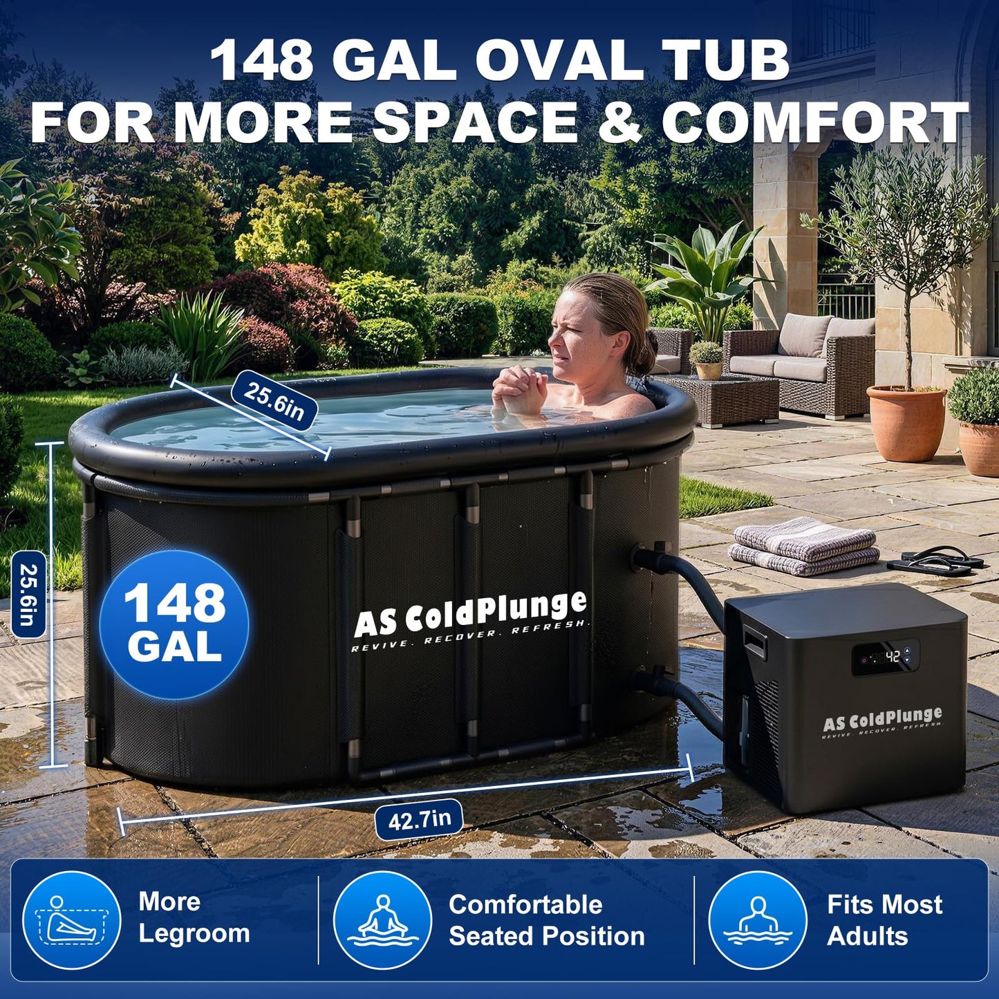 AS ColdPlunge Ice Bath Chiller & Cold Plunge Tub Kit, 1/3HP Cold Plunge Chiller with Built-in Pump & Filter, Upgraded XXL 148Gal Ice Pod, Cold Plunge Tub with Water Chiller for Cold Therapy Recovery