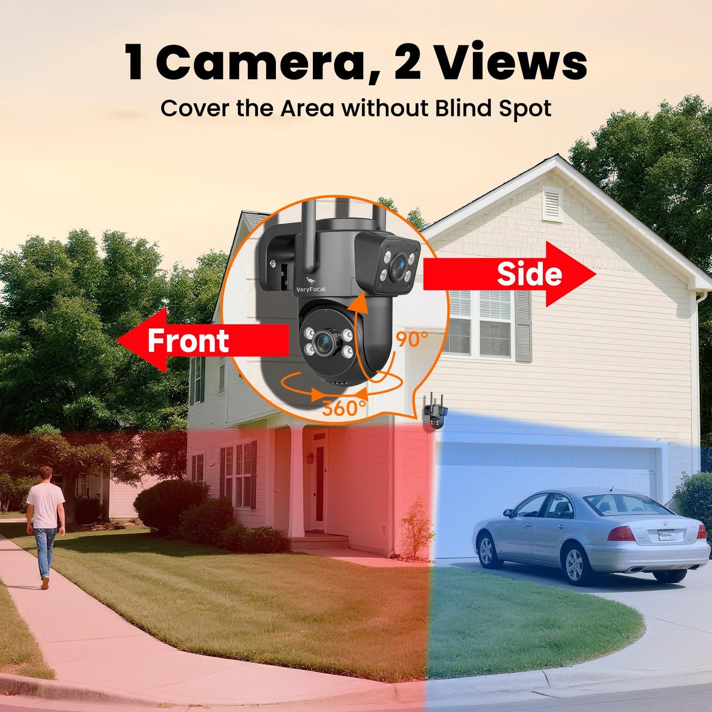 VeryFocal Dual Lens Wireless Security System, 4PCS 2-in-1 Cameras, 4K 10CH NVR, 500GB HDD, 24/7 Recording, WiFi 6 Mesh Long Range, No Subscription, AI Tracking, IP66 Waterproof for Home Office Outdoor