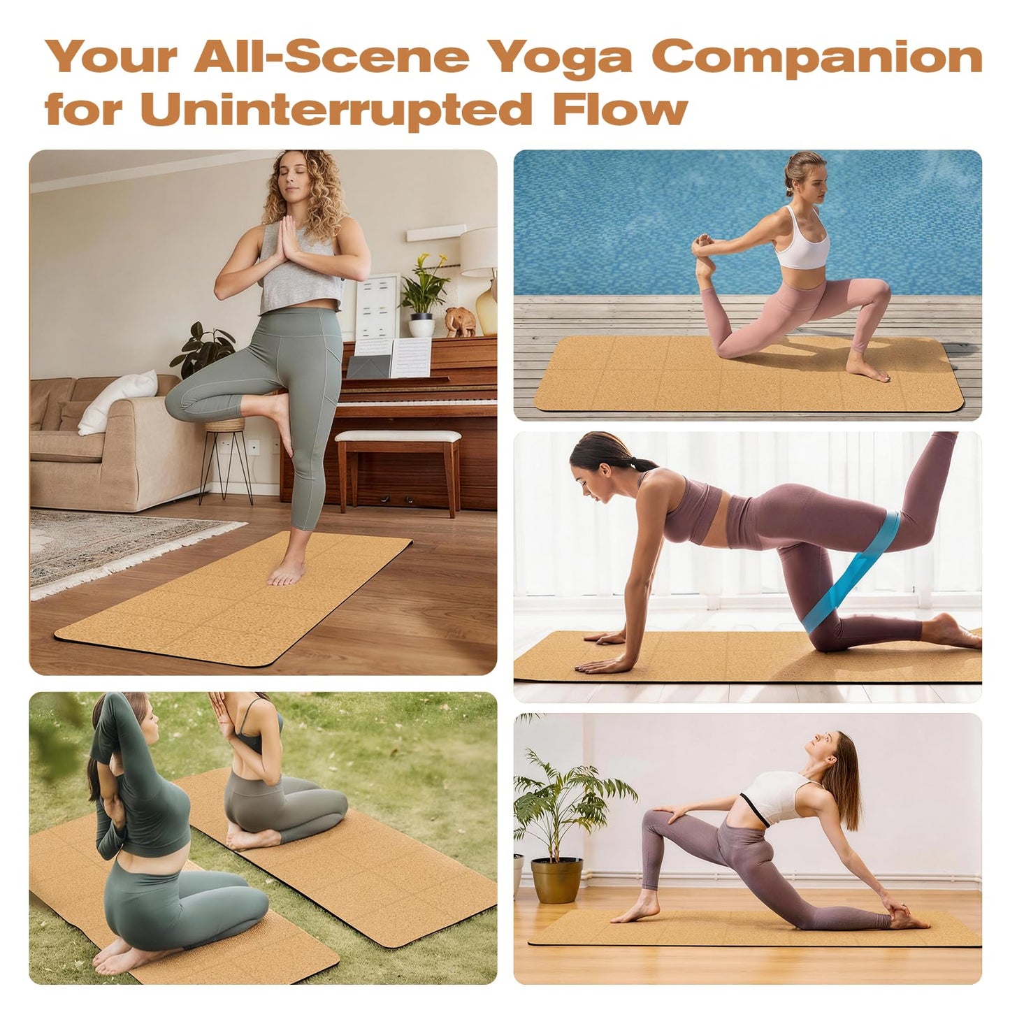 LILXIU Foldable Cork Yoga Mat 72 * 24 in 4 mm Thick Sweat Resistant with Rubber Base Hot Yoga Mat with Storage Bag Lightweight Grip Mats for Travel and Pilates Fitness Home Workouts
