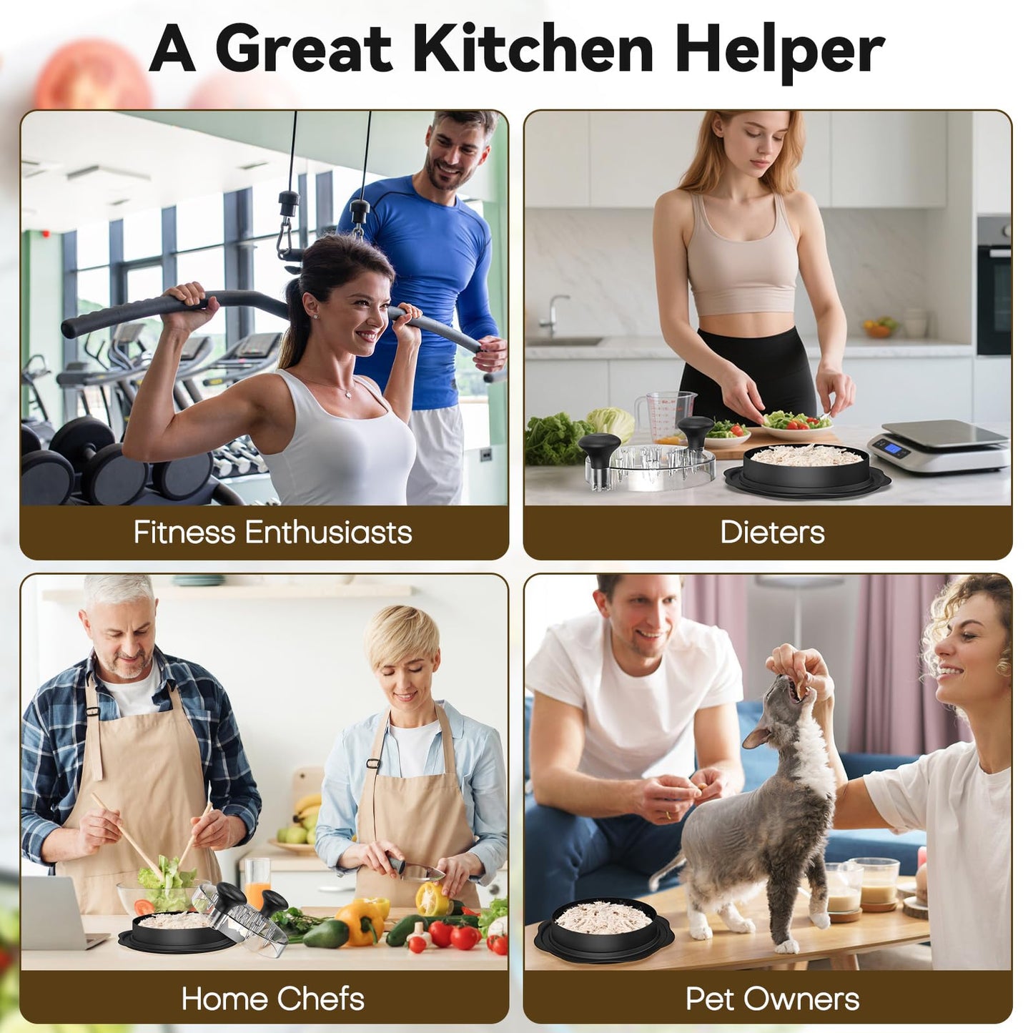 Ukeetap 10" Pro Chicken Shredder Tool Twist Large for Kitchen, BPA-Free Food-Safe Meat Grinder, Visible Chicken Breast Meat Shredder with Strong Anti-Slip Bottom & Ergonomic Handle, Black