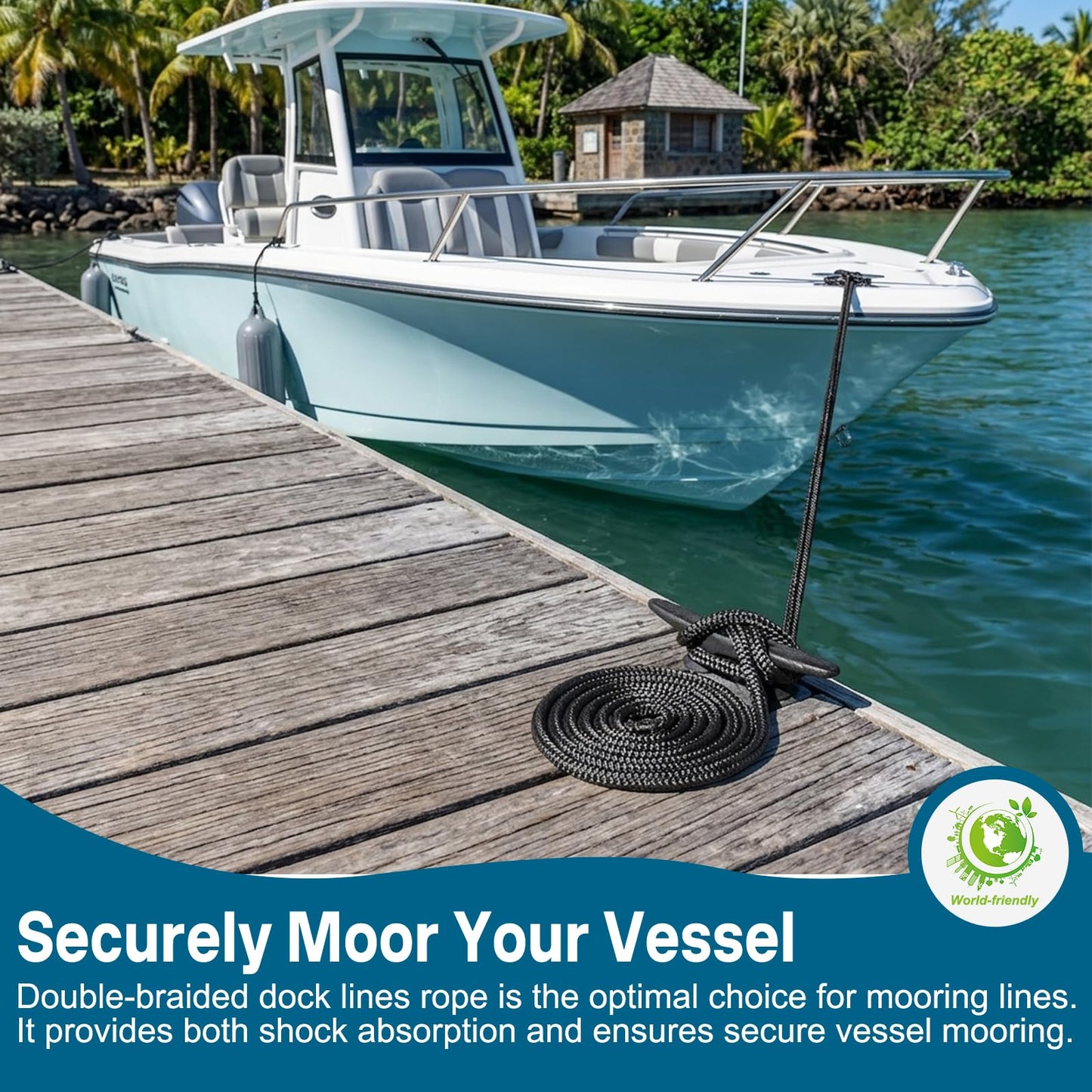 4 Pack 1/2" x 25’ Boat Dock Lines for Boat & Pontoon, Premium Marine- Grade Double Braided Nylon Dock Line, Pre-Spliced with a 12" Eyelet-Black,Boating Gifts for Men