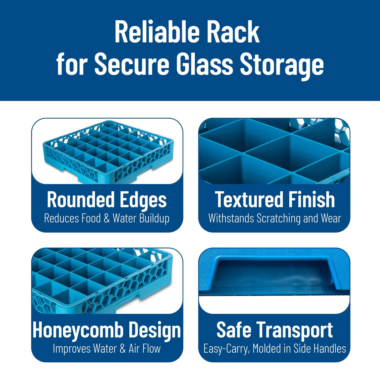 Carlisle FoodService Products RG3614 OptiClean 36 Compartment Glass Rack, 2.94" Compartments, Blue (Pack of 6)