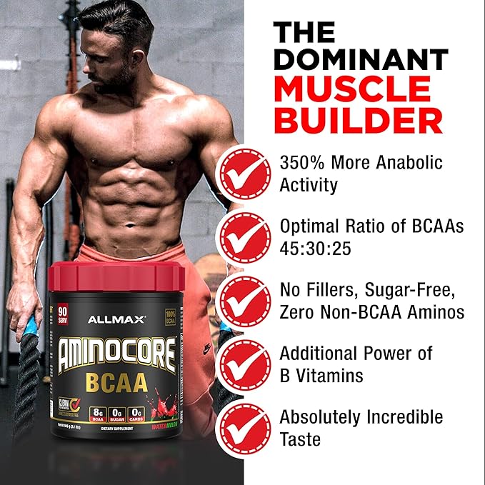 ALLMAX Nutrition AMINOCORE BCAA Powder, 8.18 Grams of Amino Acids, Intra and Post Workout Recovery Drink, Gluten Free, White Grape, 315 g