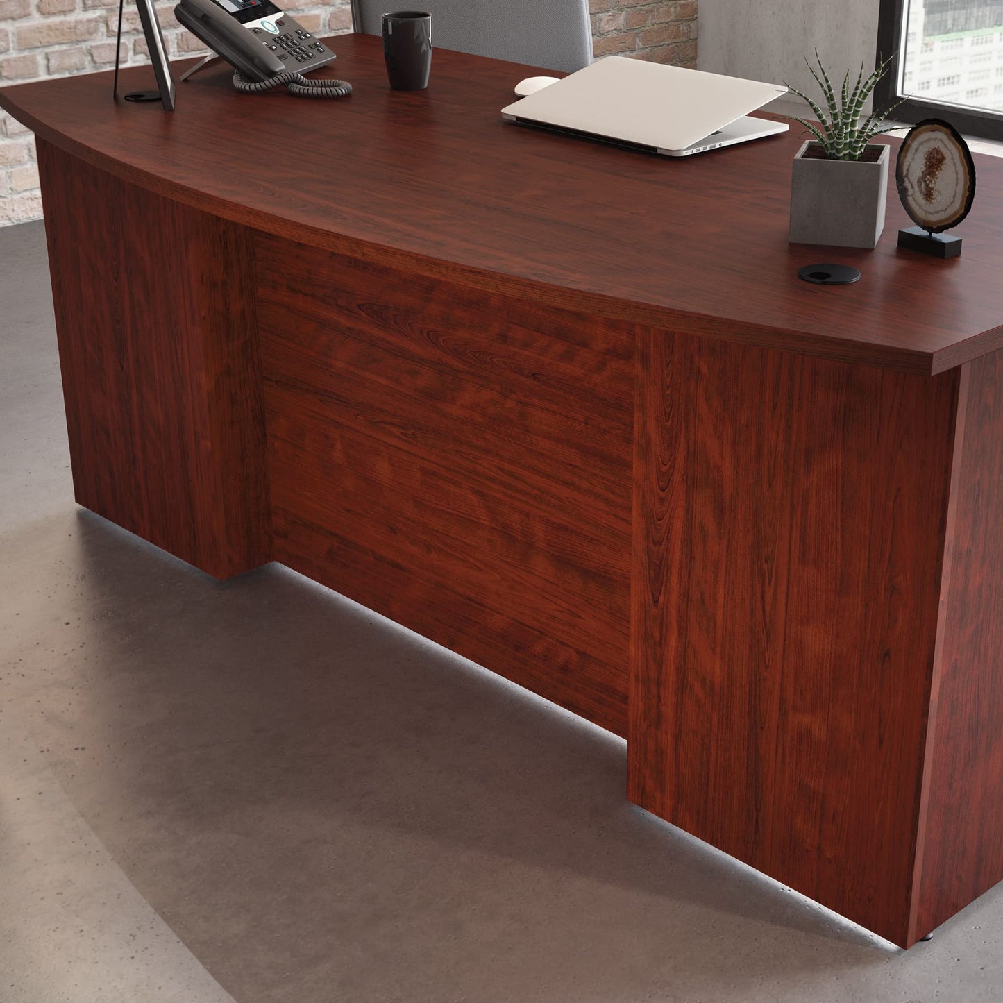 OfficeWorks by Sauder Affirm 72" Bowfront Commercial Exec Desk, Classic Cherry Finish