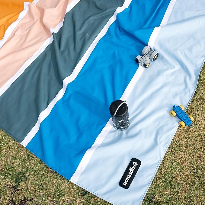 Nomadix Festival Blanket - Perfect for Picnics, Camping, & Lawn Seating - Plush Top & Water Resistant Base - Made with Post Consumer Recycled Materials - Stripes Retro - 60:x 72"