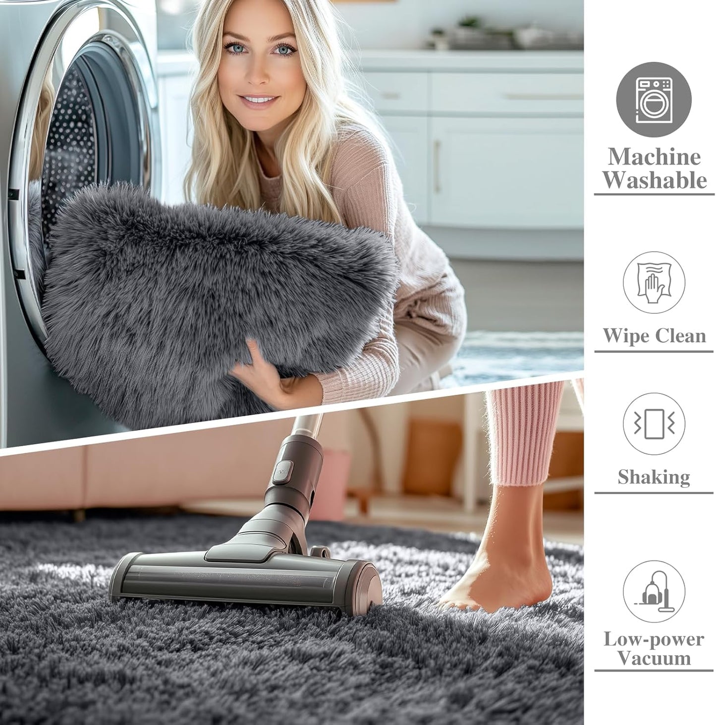 OLANLY Soft Fluffy Shaggy 3x5 Bedside Rug - Machine Washable Indoor Carpet for Kids & Nursery | Grey