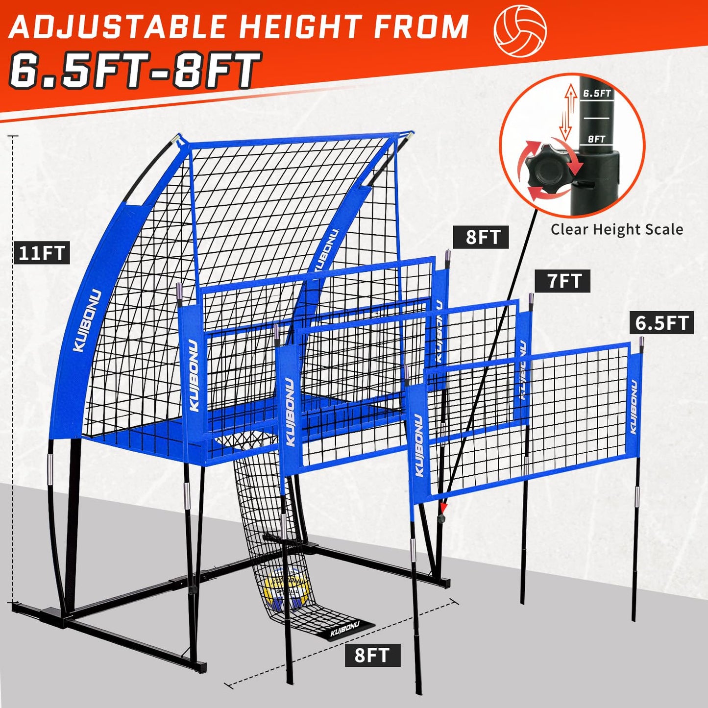 KuiBonu Volleyball Training Net System, Volleyball Training Equipment with Freely Height-Adjustable for Backyard, Volleyball Practice Net for Serving Setting Spiking, Includes Ball Kit and Carry Bag