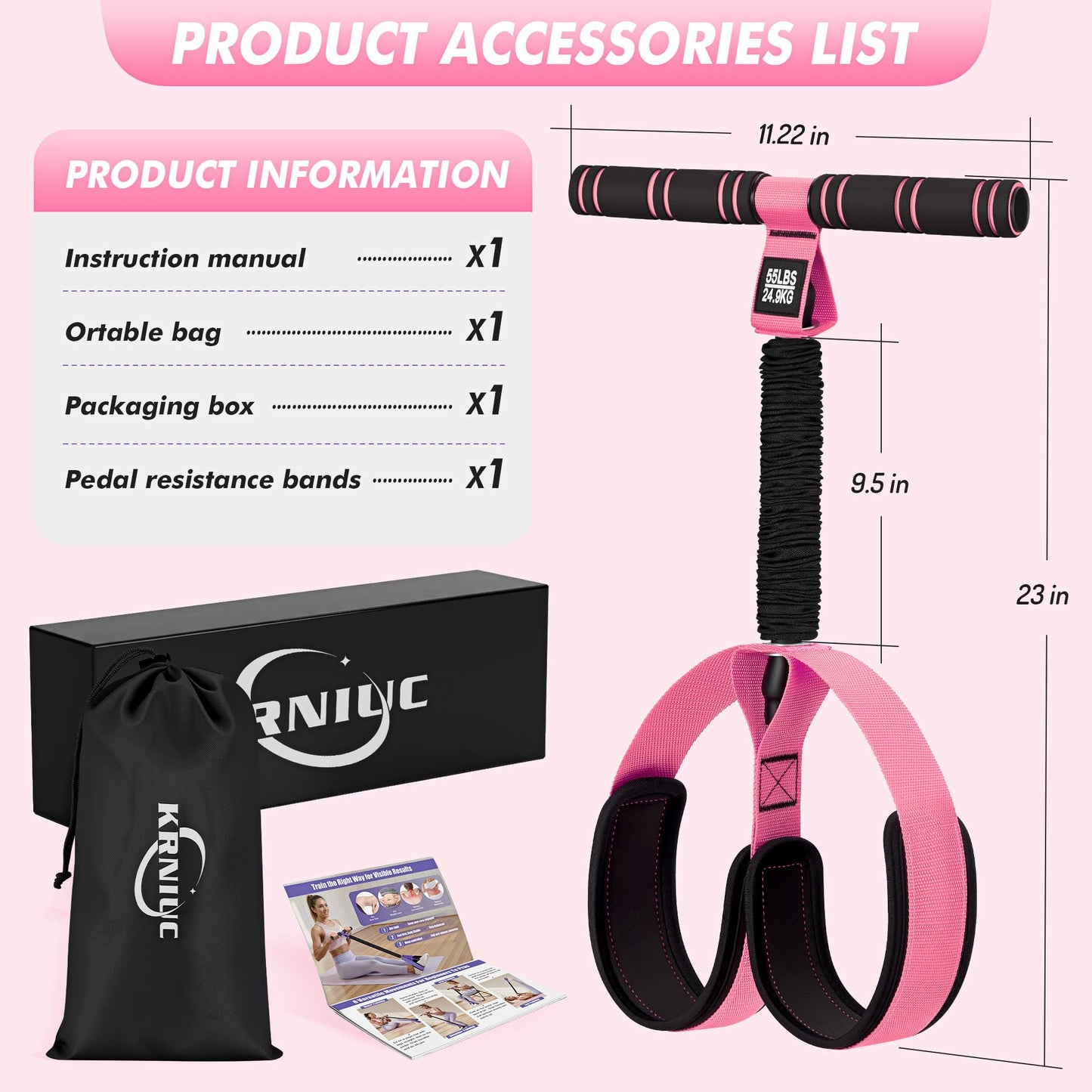 KRNIUC Resistance Bands with Handles | Puller Resistance Band for Exercise, Abs, Core, Legs, Glutes, Foot, Yoga, Arm and Waist Pedal Band, Stretch Bands Workout Equipment for Women Home Gym