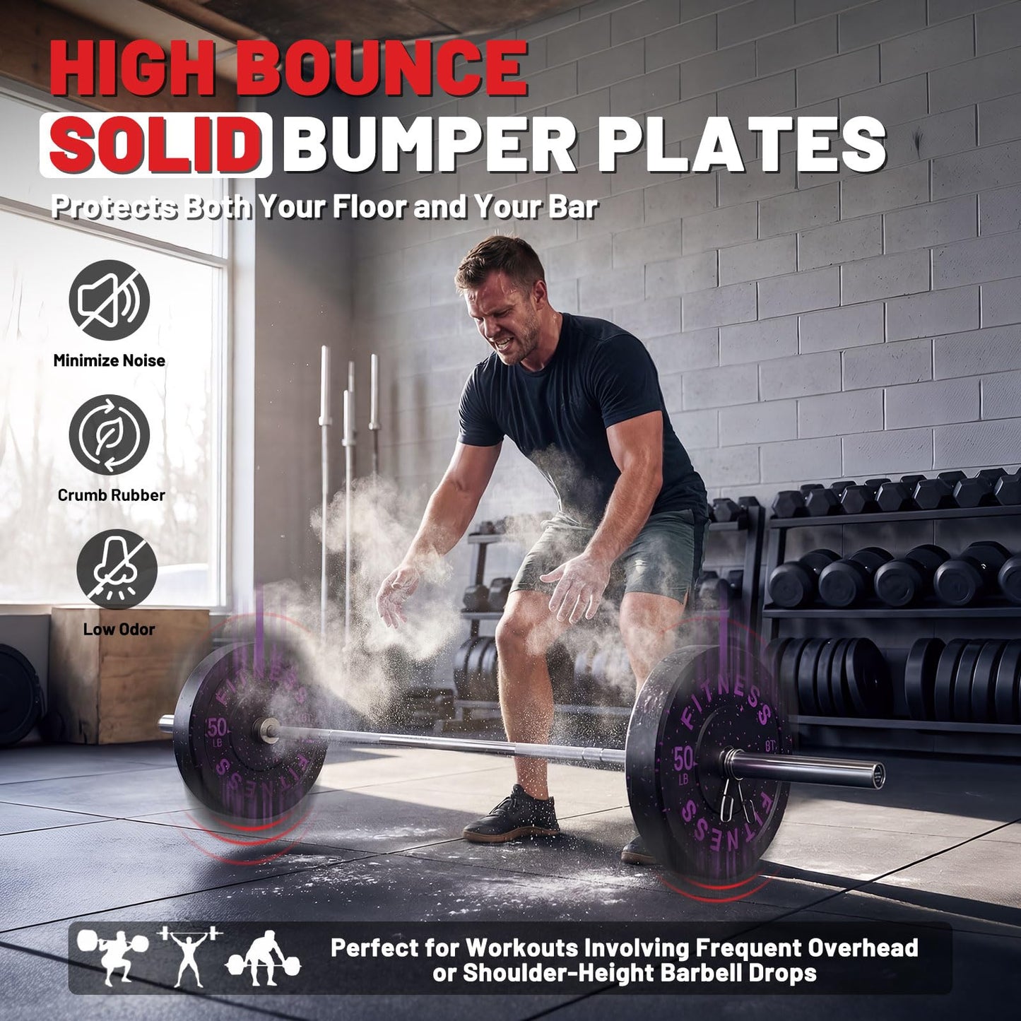papababe Bumper Plates, High-Bounce Olympic Weight Plates with Colored Fleck-Rubber Weights Plates for Weight Lifting and Strength Training (160 lb set)