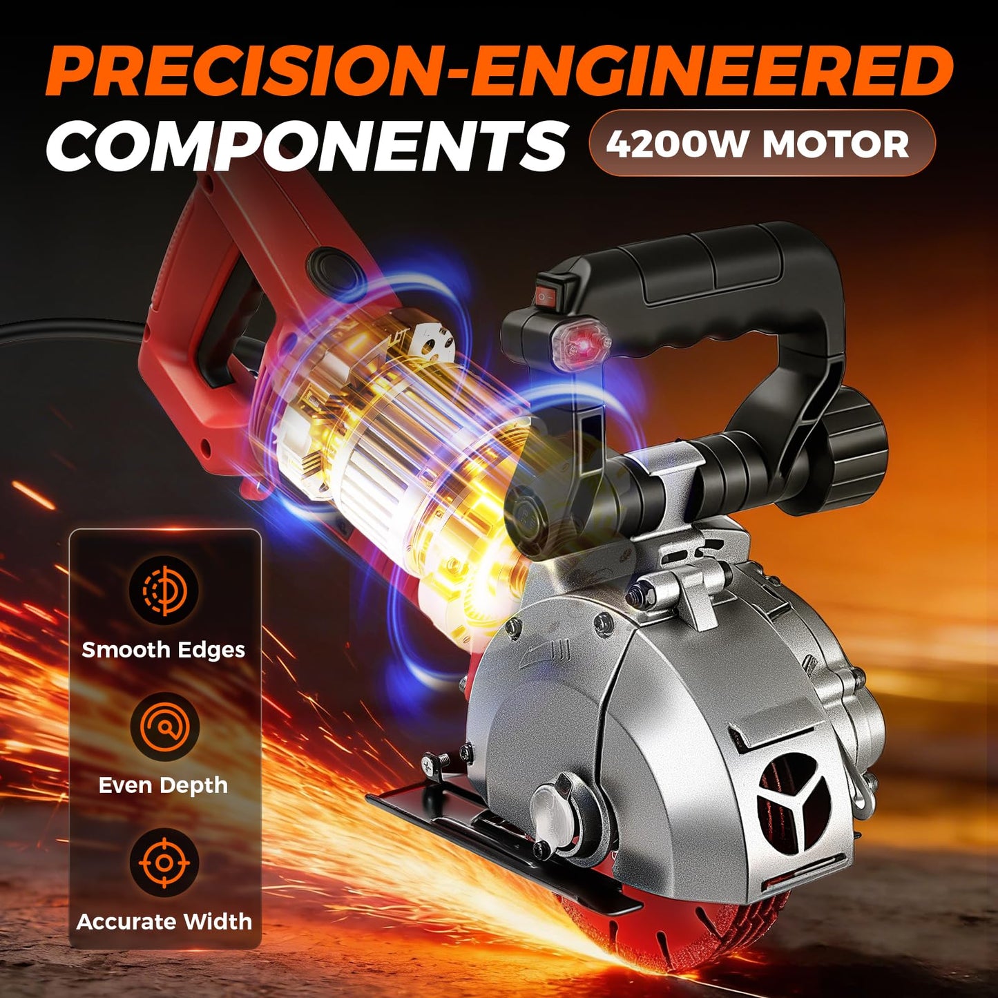 4200W Professional Electric Wall Chaser, Max 1.65"W & 1.6"D, 5" Wall Grooving Machine & Concrete Cutter, 110V Dust-Free Tool Kit with Pump, 5 Blades & Vacuum Adapters, UL Listed