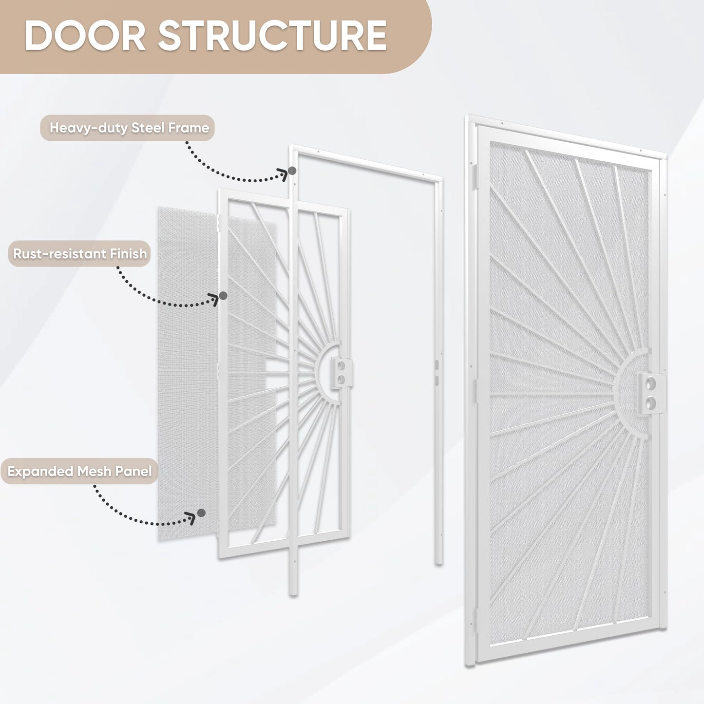 JUBEST 36 in. x 80 in. Security Door, Exterior Front Entry Door, Outswing Steel Security Door with Perforated Metal Screen, Powder Coated Black, Lock Not Include