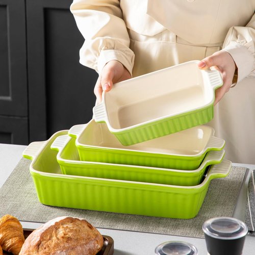 MALACASA Bakeware Set - 4-Piece Porcelain Baking Pans for Oven | Green Casserole & Lasagna Dishes (9.4"-14.7")