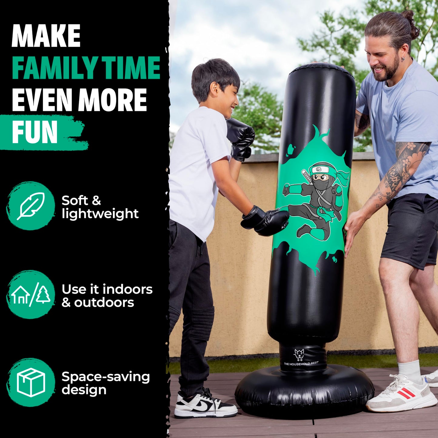 THB Inflatable Punching Bag for Kids, 63" Freestanding Ninja Boxing Bag Including Electric Air Pump with Gloves for Practicing Karate, Taekwondo, Stress Relief & Birthday for Ages 3-12