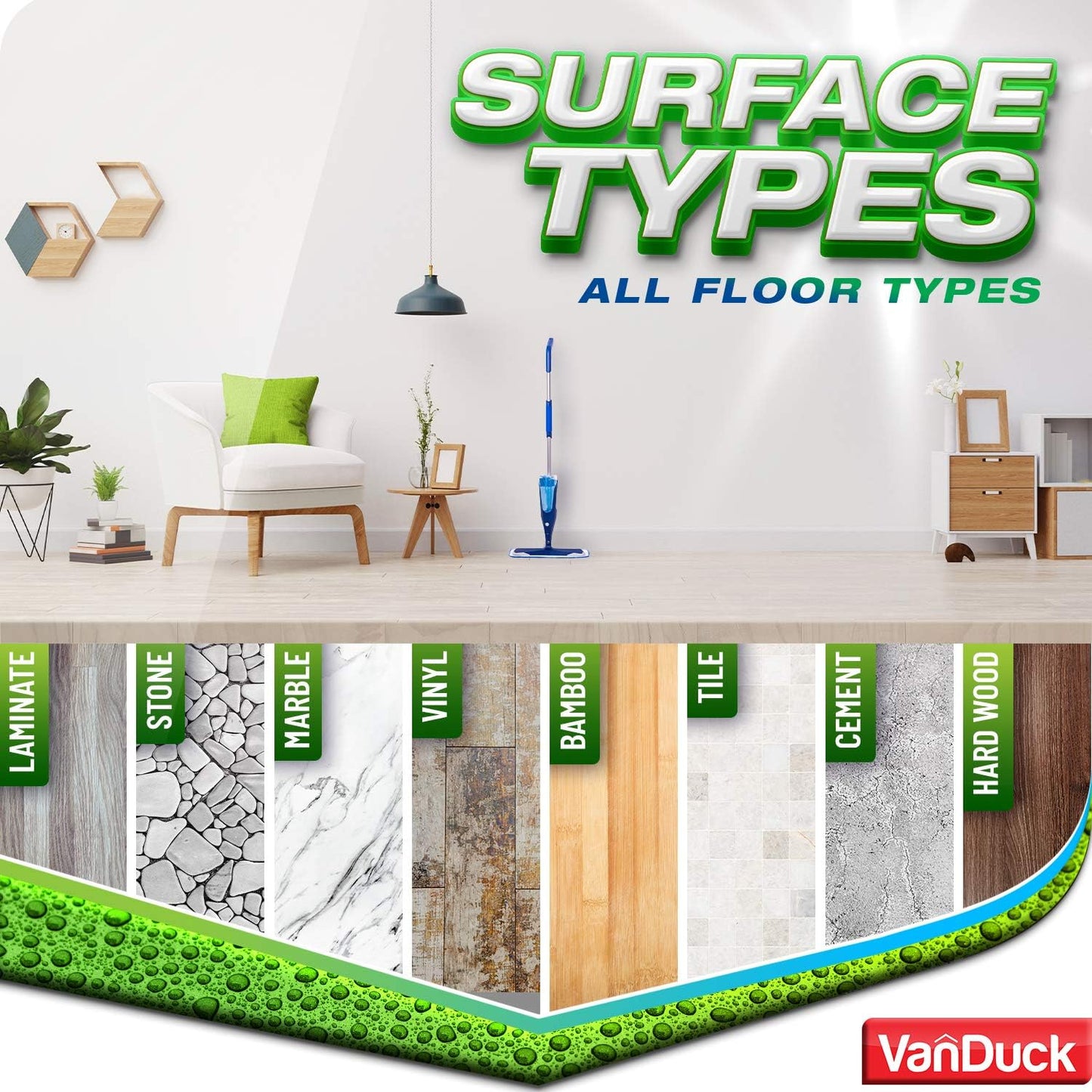 VanDuck Microfiber Mop Pads - Compatible with Bona Mop, 18 Inch, 3 Pack for Hardwood Floors