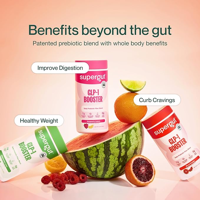 Supergut Gut Healthy Flavored GLP-1 Booster, Watermelon Lime - High Fiber GLP-1 Supplement Powder for Women & Men - Sugar-Free Drink Mix for Gut Health & Digestive Support (18 Servings)
