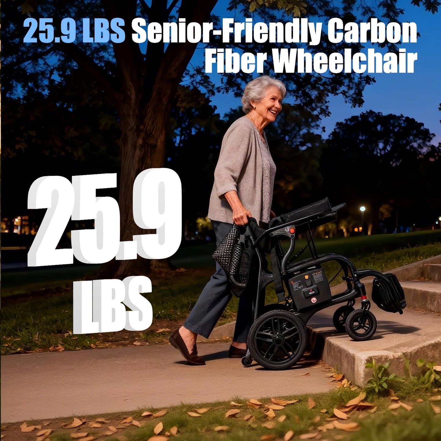 SOFTFISH 26 LBS Carbon Fiber Electric Wheelchair for Adults-25 Miles Long Range, Power Motorized Wheelchair, Lightweight Electric Wheelchair Foldable with 2 Lithium Batteries for All Terrain