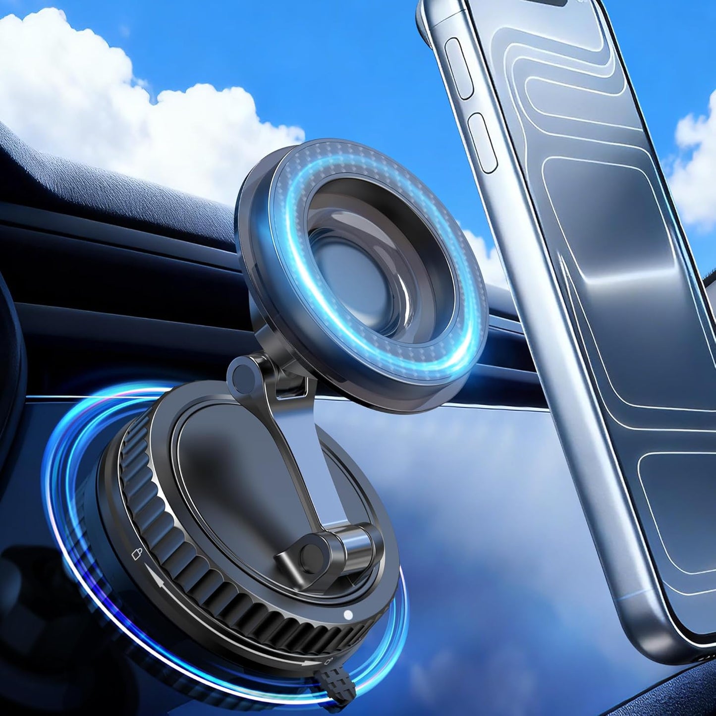 360 N52 Vacuum Magnetic Phone Holder for Car, Adjustable Suction Mount with Magnets, Magsafe Suction Cup Phone Mount