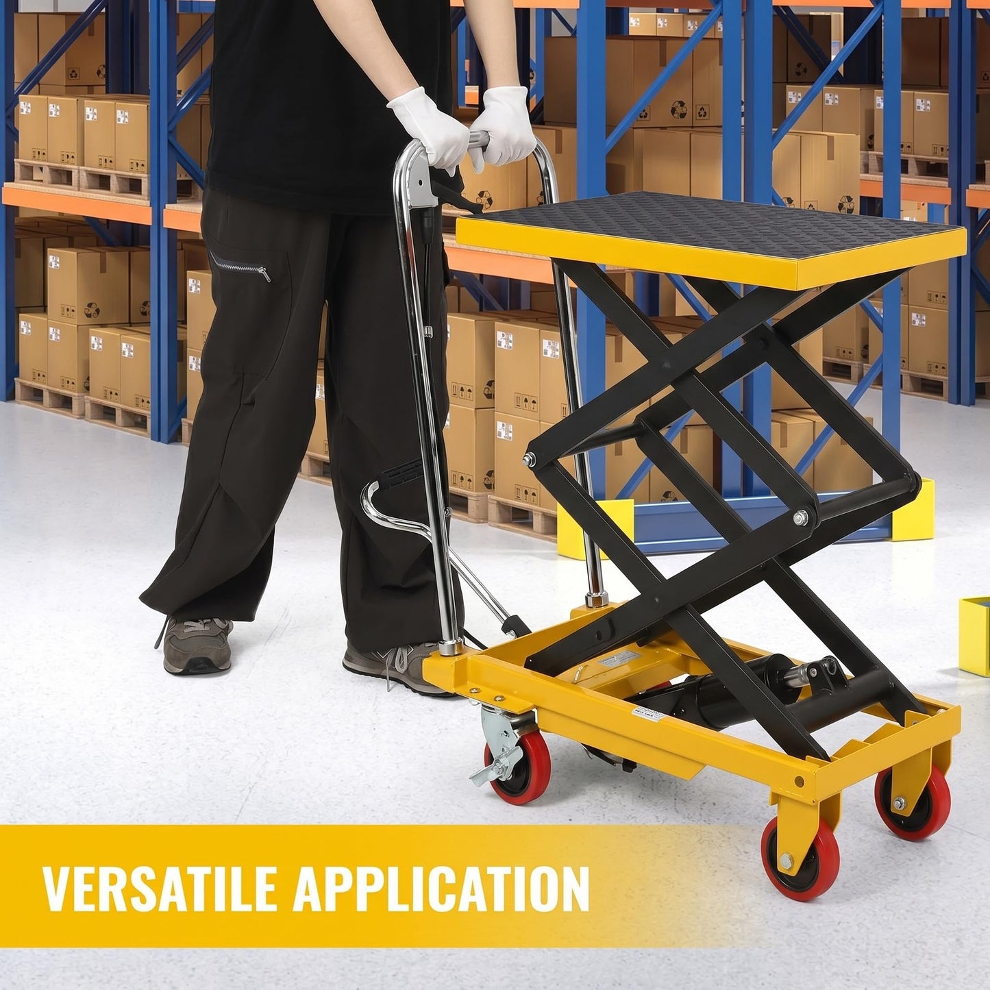 Heavy Duty Hydraulic Lift Cart, 330 LBS Capacity, 50" Lifting Height, Double Scissor Structure, Non-Slip Platform and Swivel Casters, Rolling Lift Table for Workshop Warehouse Industrial Use, Yellow