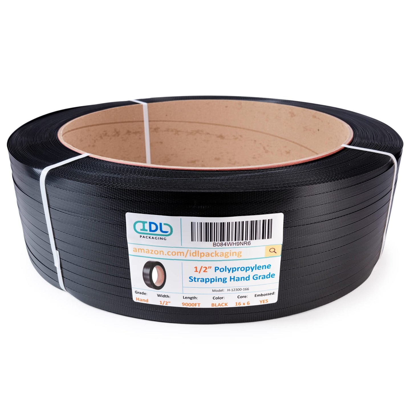 IDL Packaging 1/2" x 9000' Hand Grade Polypropylene (PP) Strapping Roll of 16" x 6" Core Size, 300 lbs Break Strength - Lightweight and Affordable Poly Banding - Elastic and Flexible Packing Straps