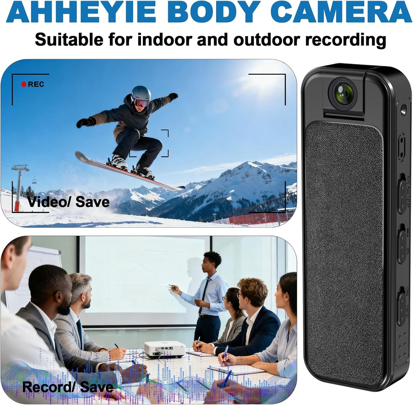Ahheyie 1080P 180 Mini Body Camera with Night Vision, Visible Wearable Back Clip Bodycam, Rotatable Lens Portable