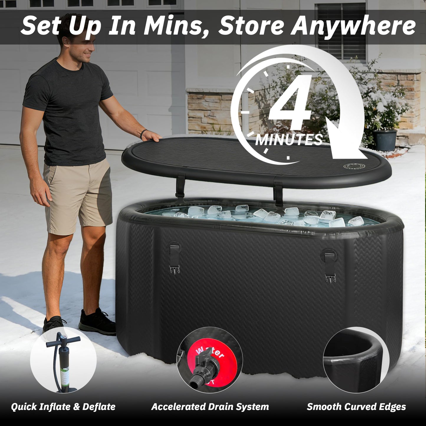 500L Portable Ice Bath Tub with Lid, Large Oval Cold Plunge Tub for Athletes Recovery & Therapy, Durable Inflatable Ice Bath for Full Body Immersion, Professional Cold Tank for Indoor Outdoor Use
