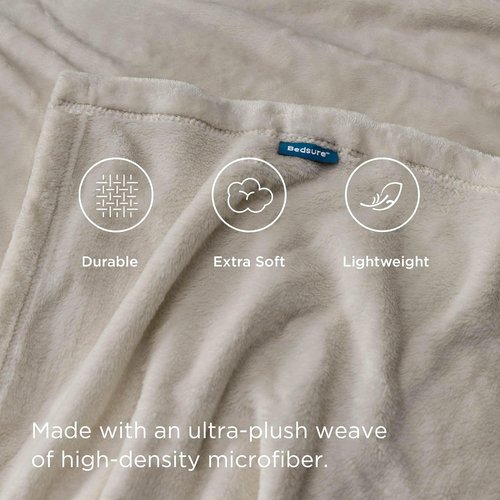 Bedsure GentleSoft Fleece Throw Blanket - Cozy Lightweight Plush Sofa Blanket, Oxford Tan, 50x70 Inches