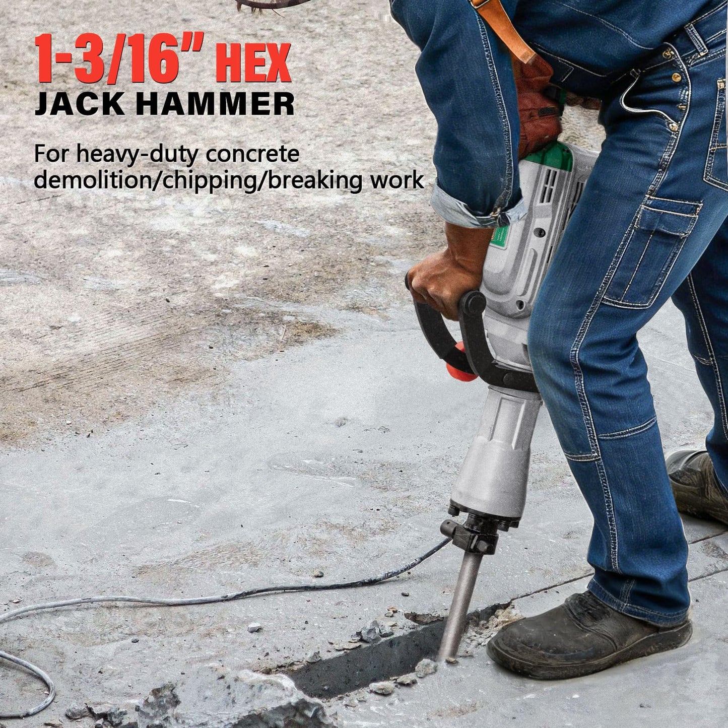 Deshuo 30 lb. Demolition Jack Hammer with 1-3/16" Hex Shank, 1700W 14-Amp Heavy Duty Corded Electric Concrete Demo Chipping Breaker with Carrying Case, Flat & Bull Point Chisel