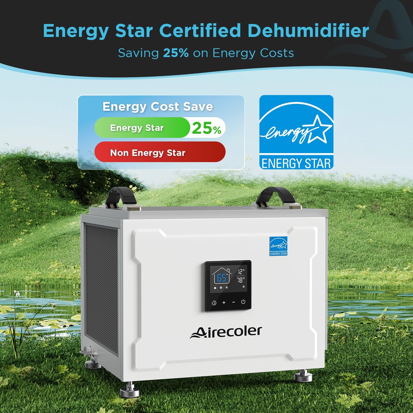 Airecoler 70 Pints Energy Star Commercial Dehumidifier with Drain Hose, Compact Crawl Space Dehumidifiers for Basement and Home, Built-in Remote Control, Auto Defrost | Airecoler Stellar S10