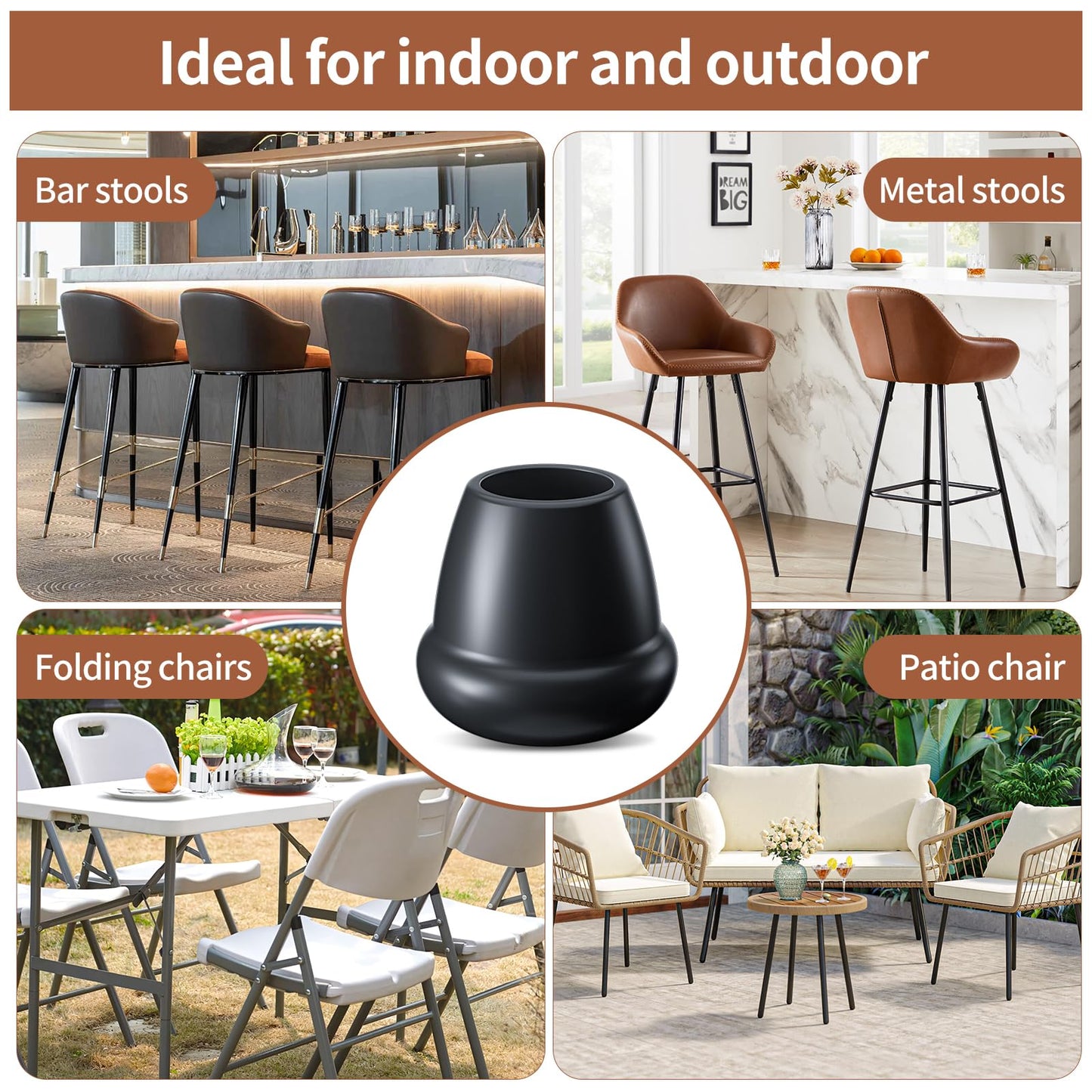 Ezprotekt 1" Rubber Chair Leg Caps, 24 Pcs Round Non-Slip Chair Leg Floor Protectors, Furniture Stool Leg Feet Covers for Bar, Tables, Patio Metal Legs, Black (M Fit: 0.87" - 1")