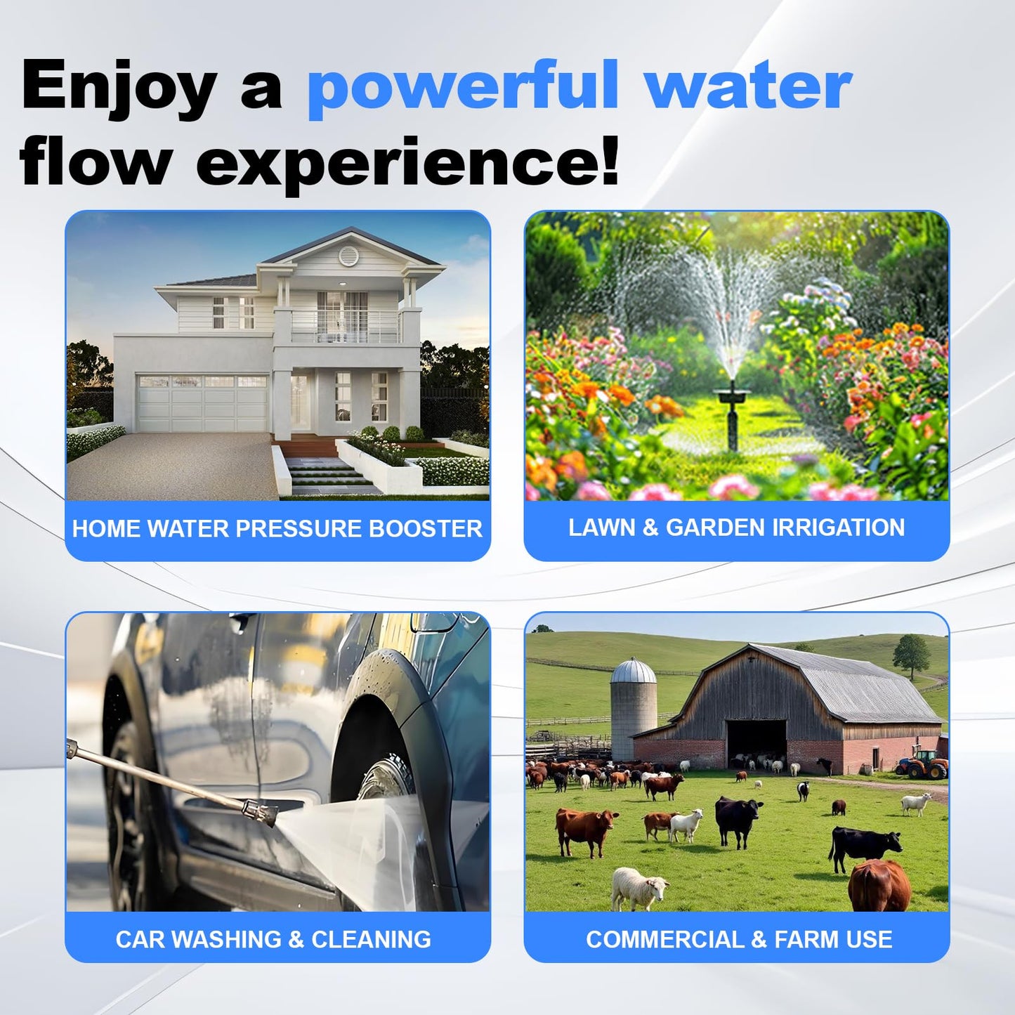 Censeanku 1.13HP, 113PSI, 26.4GPM, Water Pressure Booster Pump for House, 115V, 1" NPT, Constant Pressure and Low Noise for Home Water Pressure, Booster, Irrigation (850W)