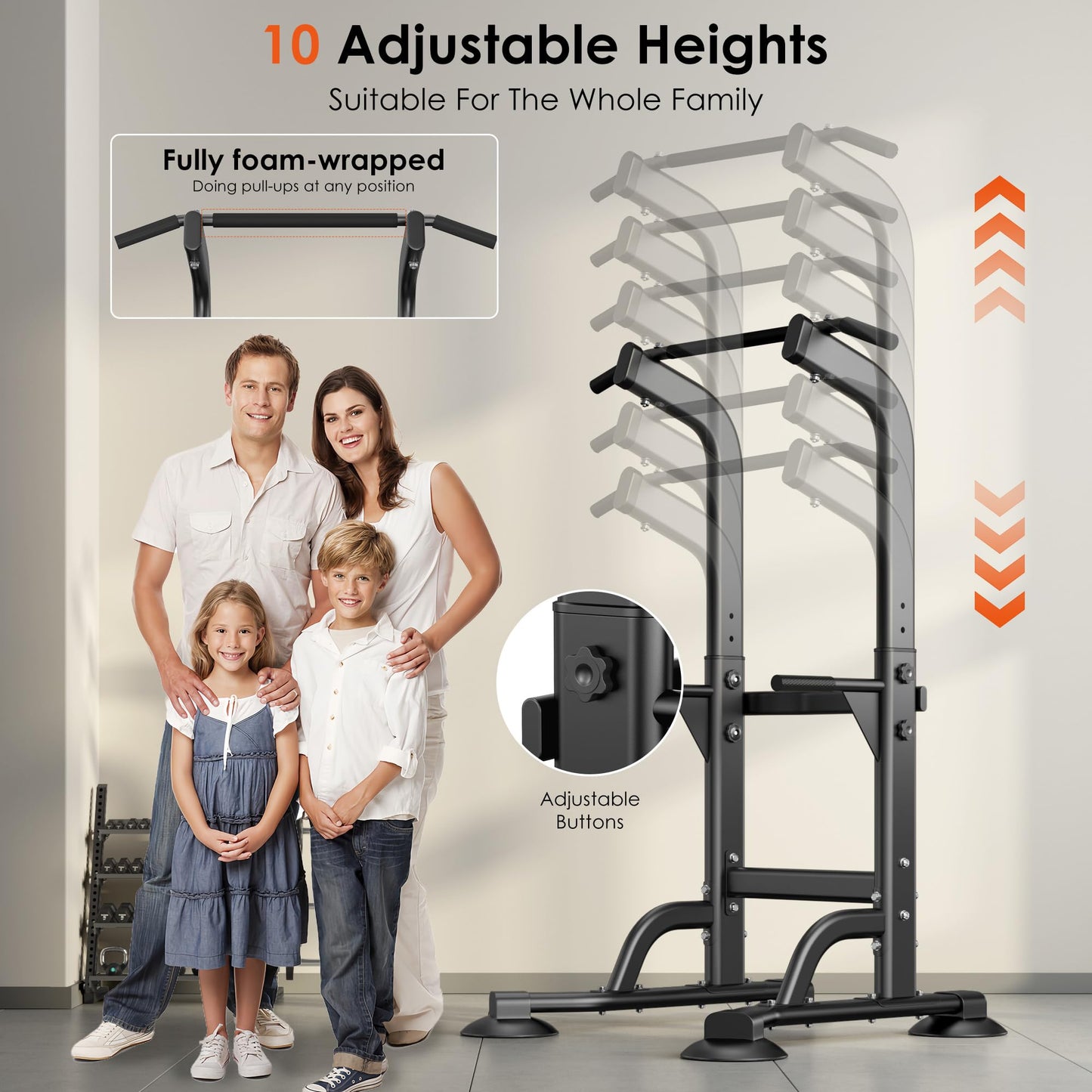 SogesPower Power Tower Dip Station Pull Up Bar for Home Gym Adjustable Height Strength Training Workout Equipment